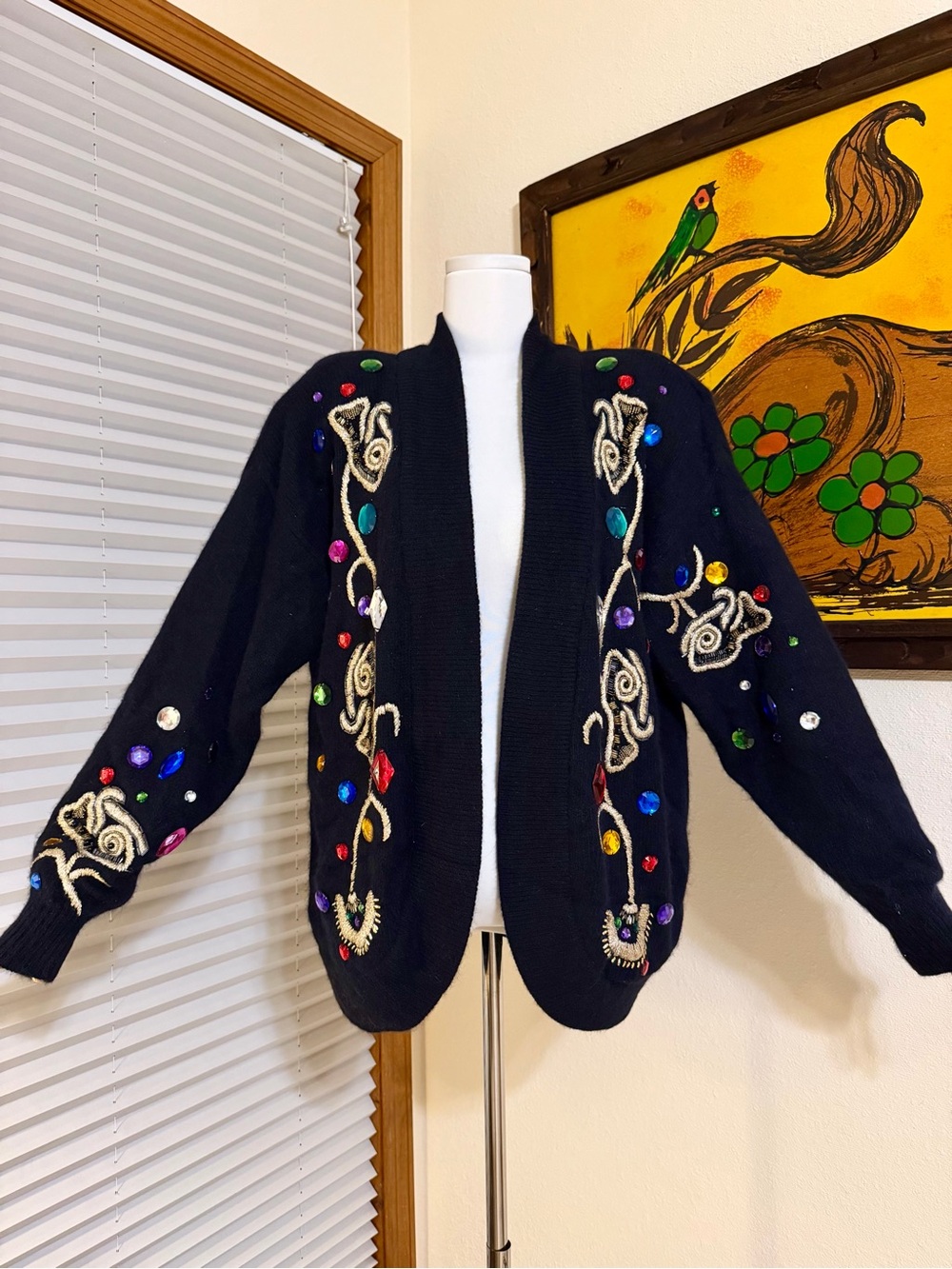 1980s Vintage Jeweled Angora Wool Statement Cardigan